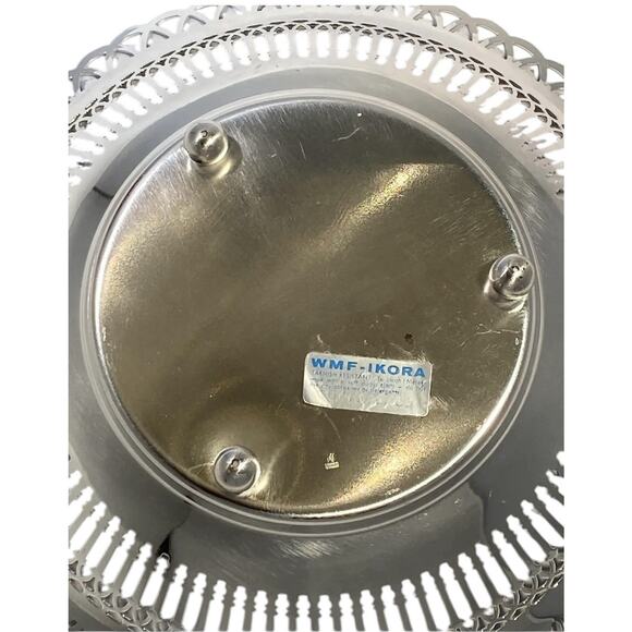 Vintage German Reticulated Round Bowl W M F Ikora Silver EP on Brass 3-Footed - Picture 6 of 9